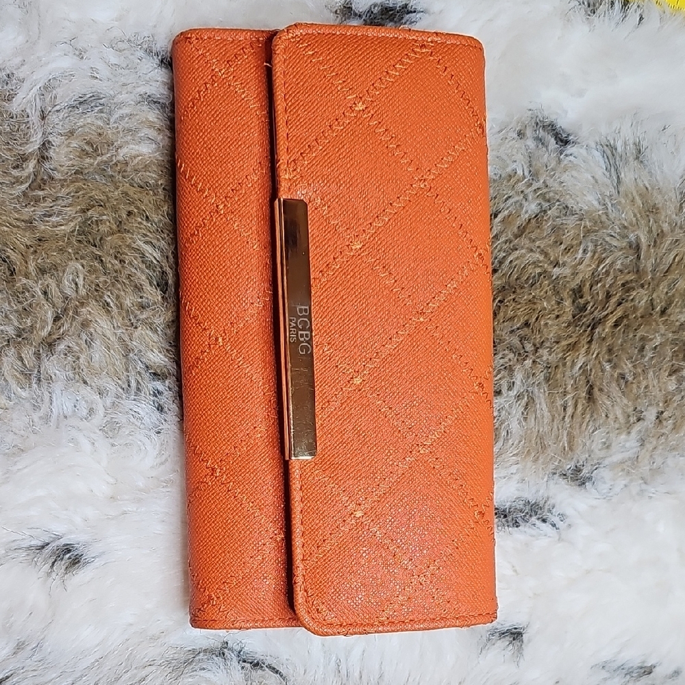 BCBG Quilted Orange Wallet with Gold Accent